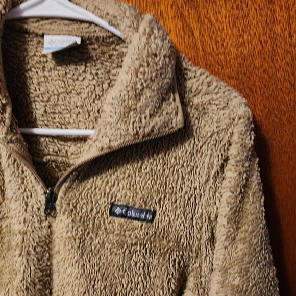 Women's Small Columbia Tan Fuzzy Fleece Full Zip Jacket - Picture 4 of 12
